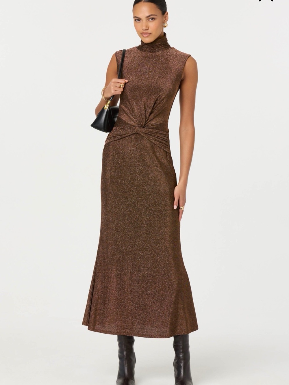 Astr Metallic Brown Sleeveless Twist-Waist Maxi Dress